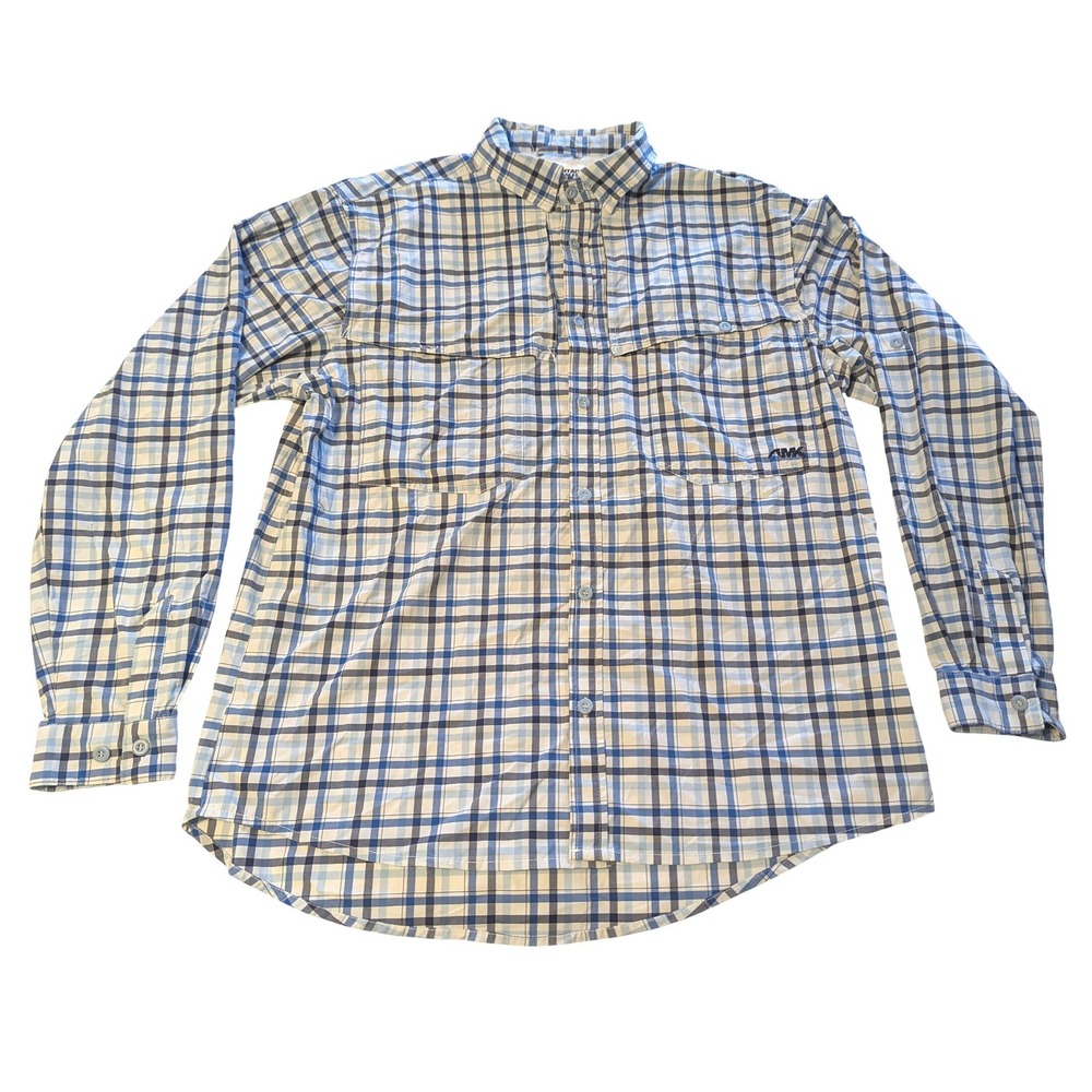Mountain Khakis Mens Blue Plaid Performance Fishing Shirt Long Sleeve Ventilated